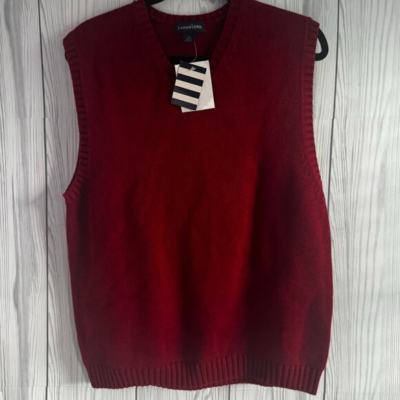 VINTAGE Red NEW Lands End Sweater Vest Mens  100% Cotton Medium - Picture 2 of 7